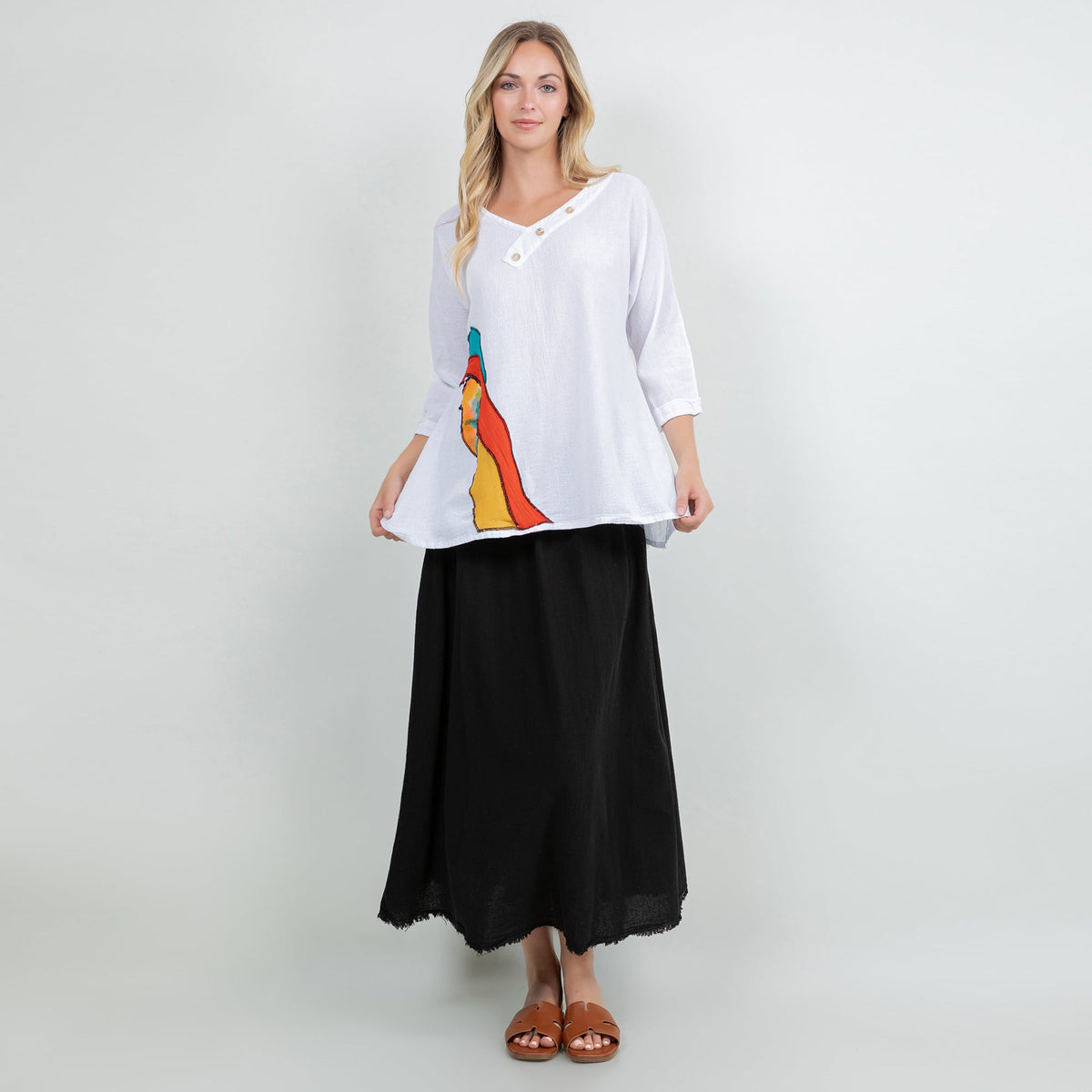 Lucia Cotton Gauze Appliqué V-Neck Blouse