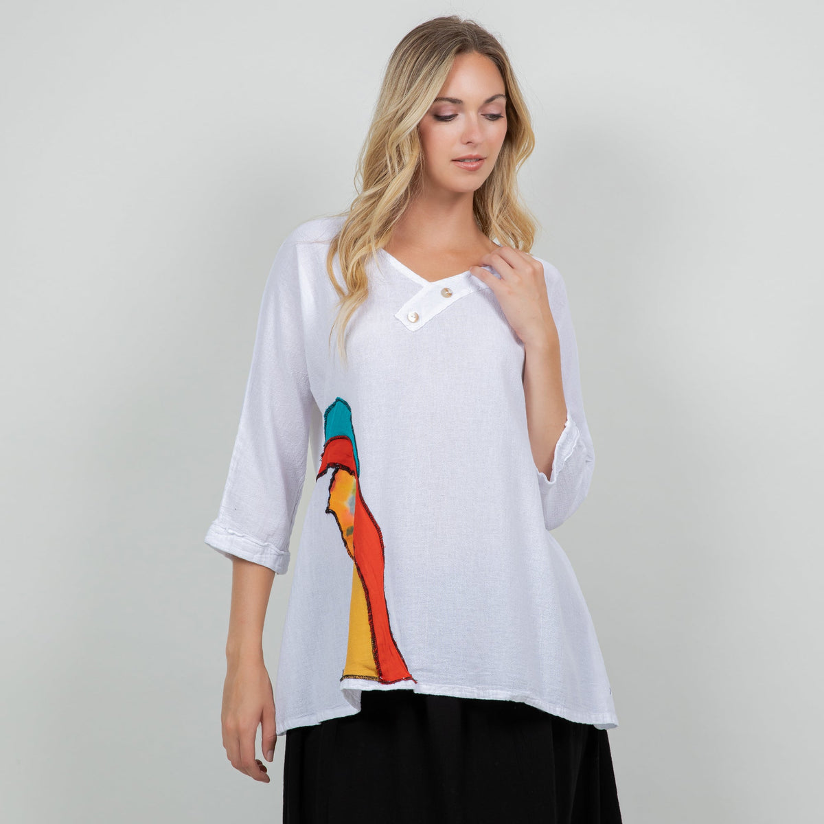 Lucia Cotton Gauze Appliqué V-Neck Blouse