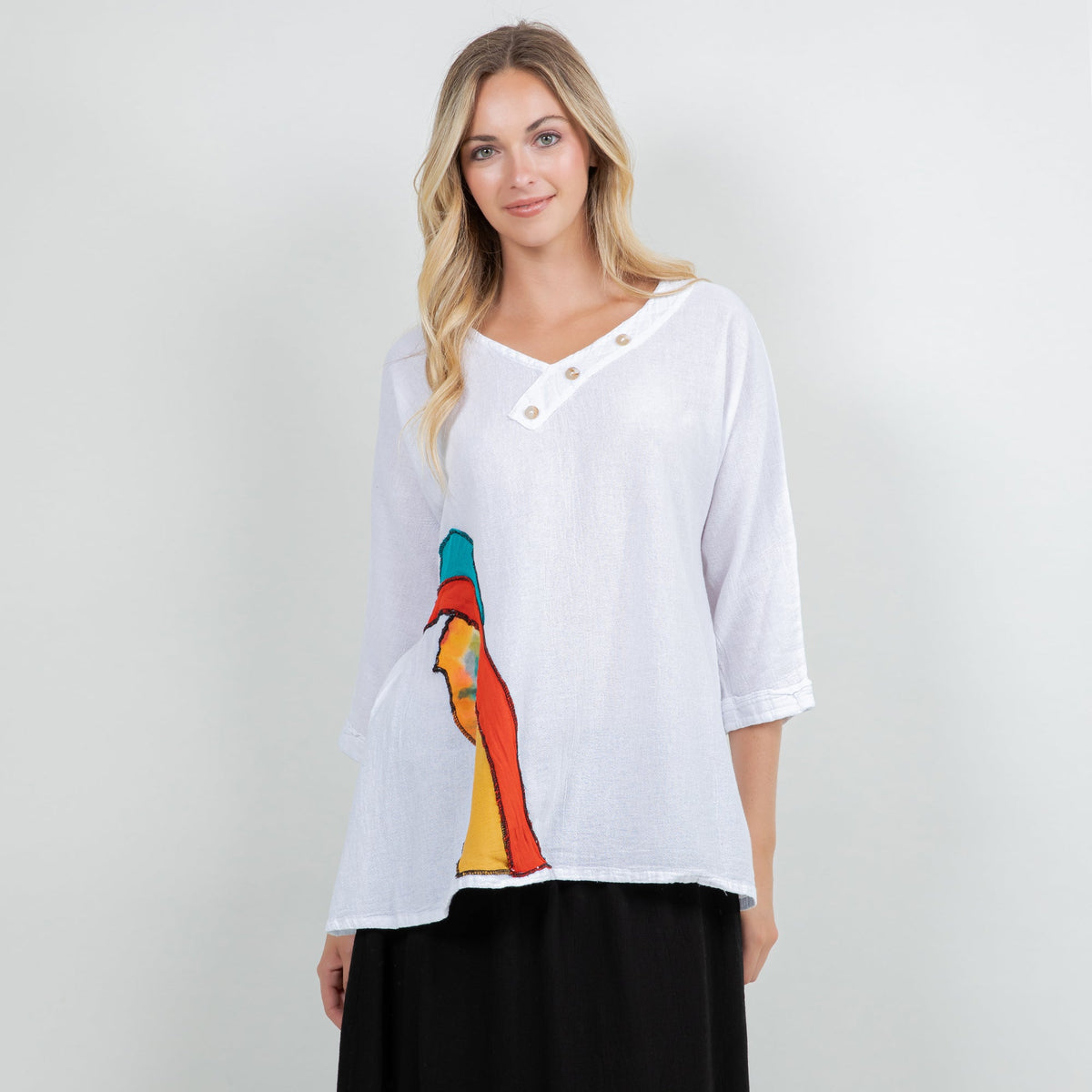 Lucia Cotton Gauze Appliqué V-Neck Blouse