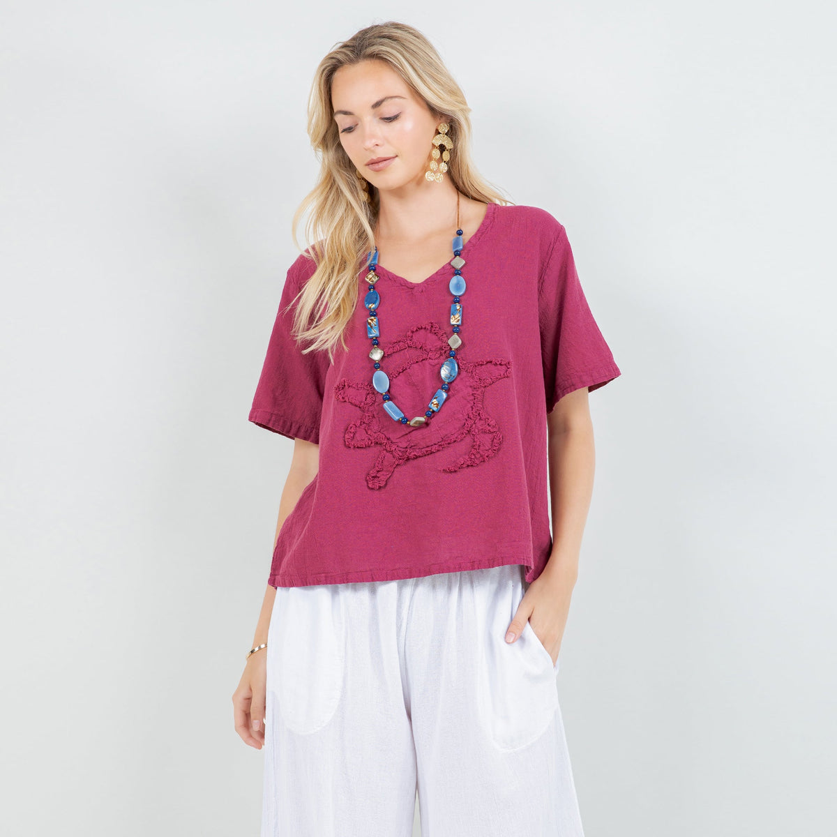 Women's Cotton Gauze Turtle Design Top