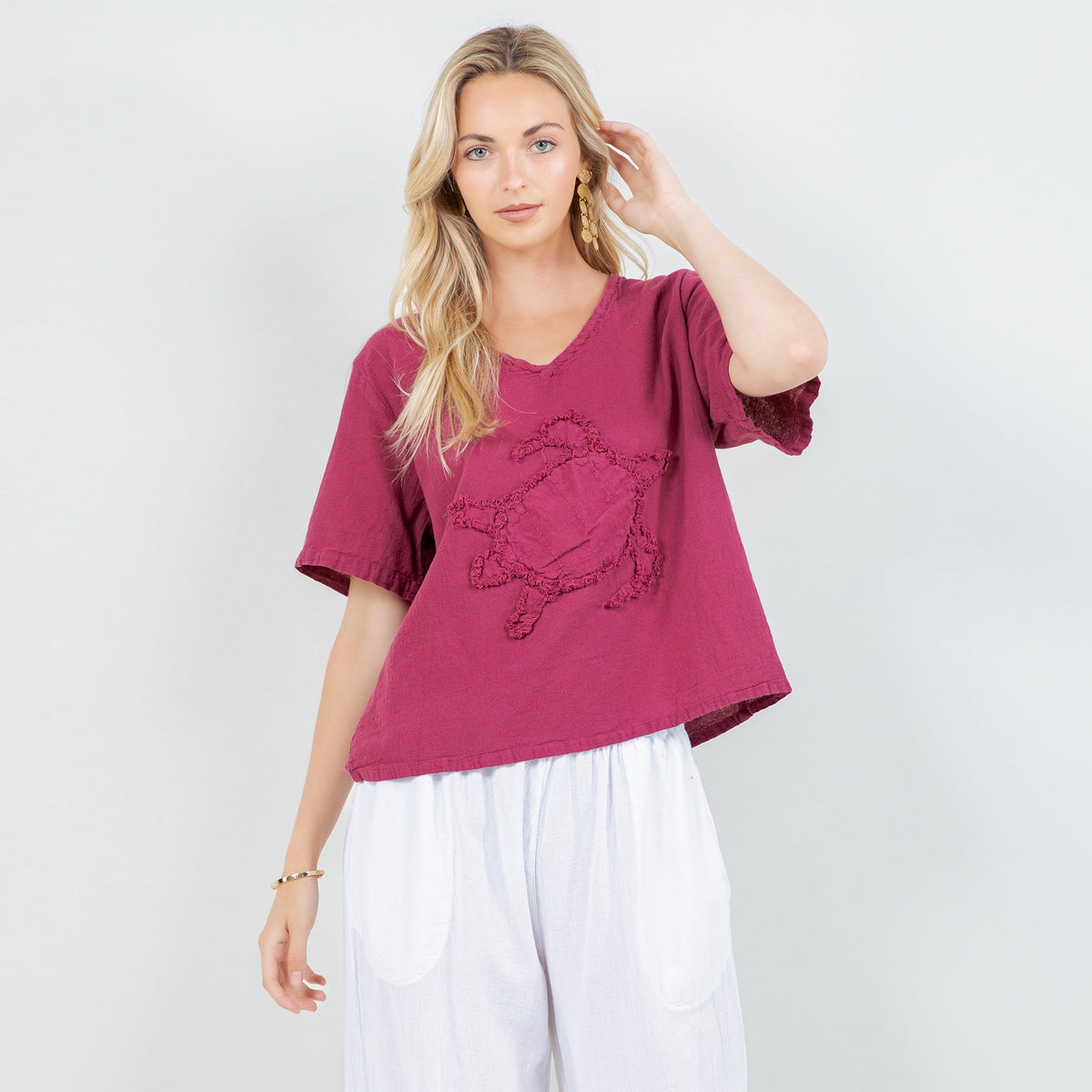 Women's Cotton Gauze Turtle Design Top