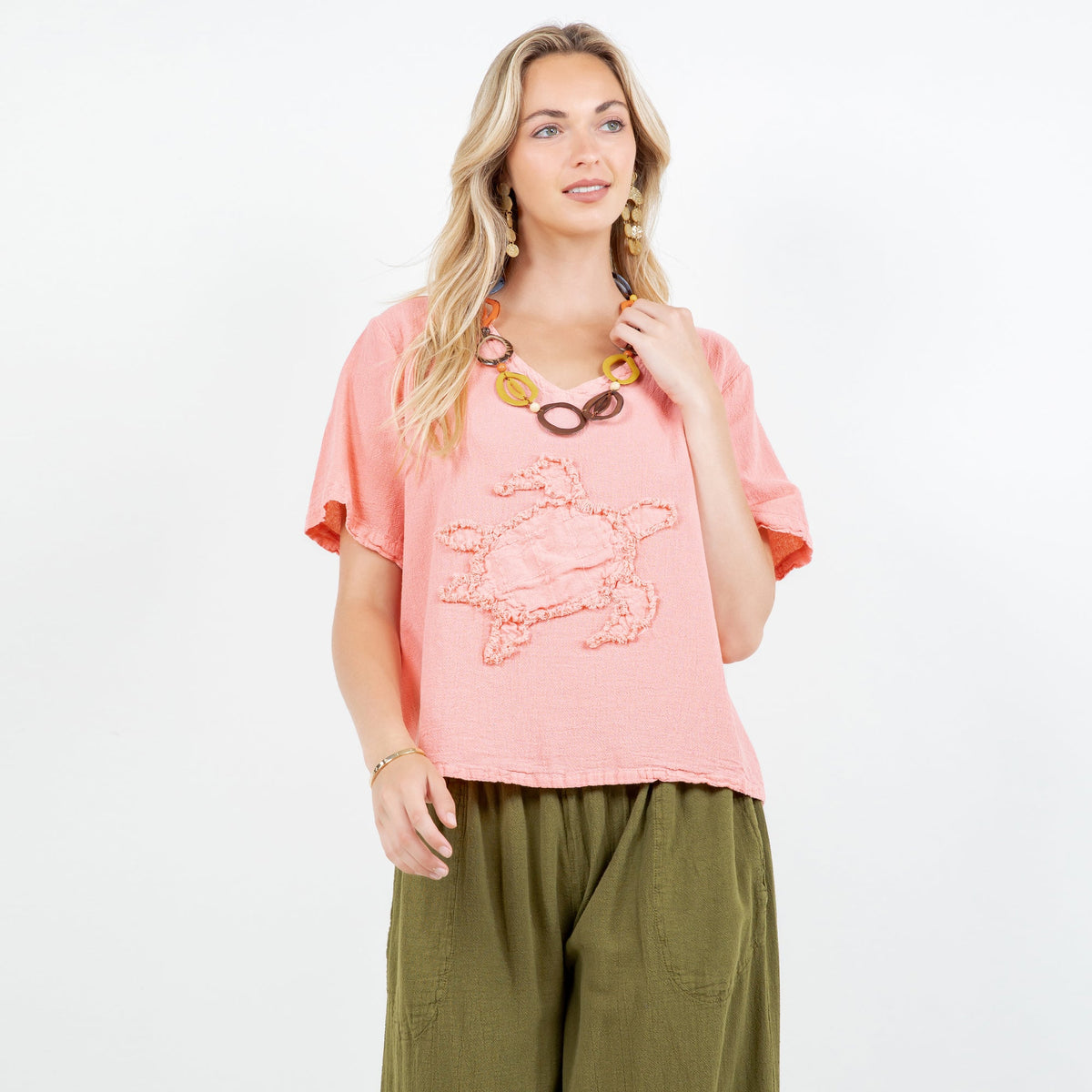 Women's Cotton Gauze Turtle Design Top