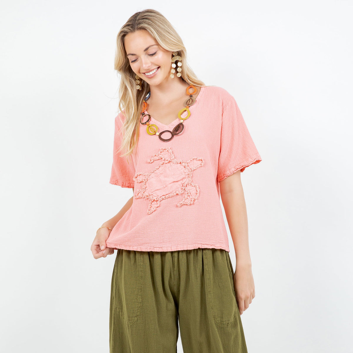 Women's Cotton Gauze Turtle Design Top