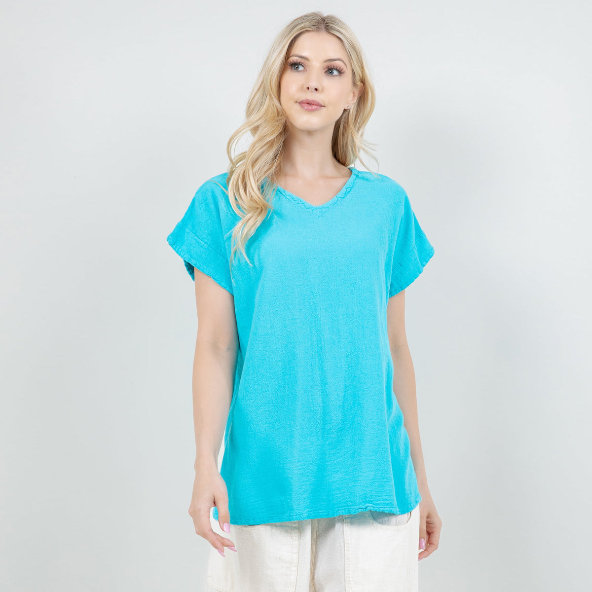 Carla Cotton Gauze Cap-Sleeve V-Neck Top