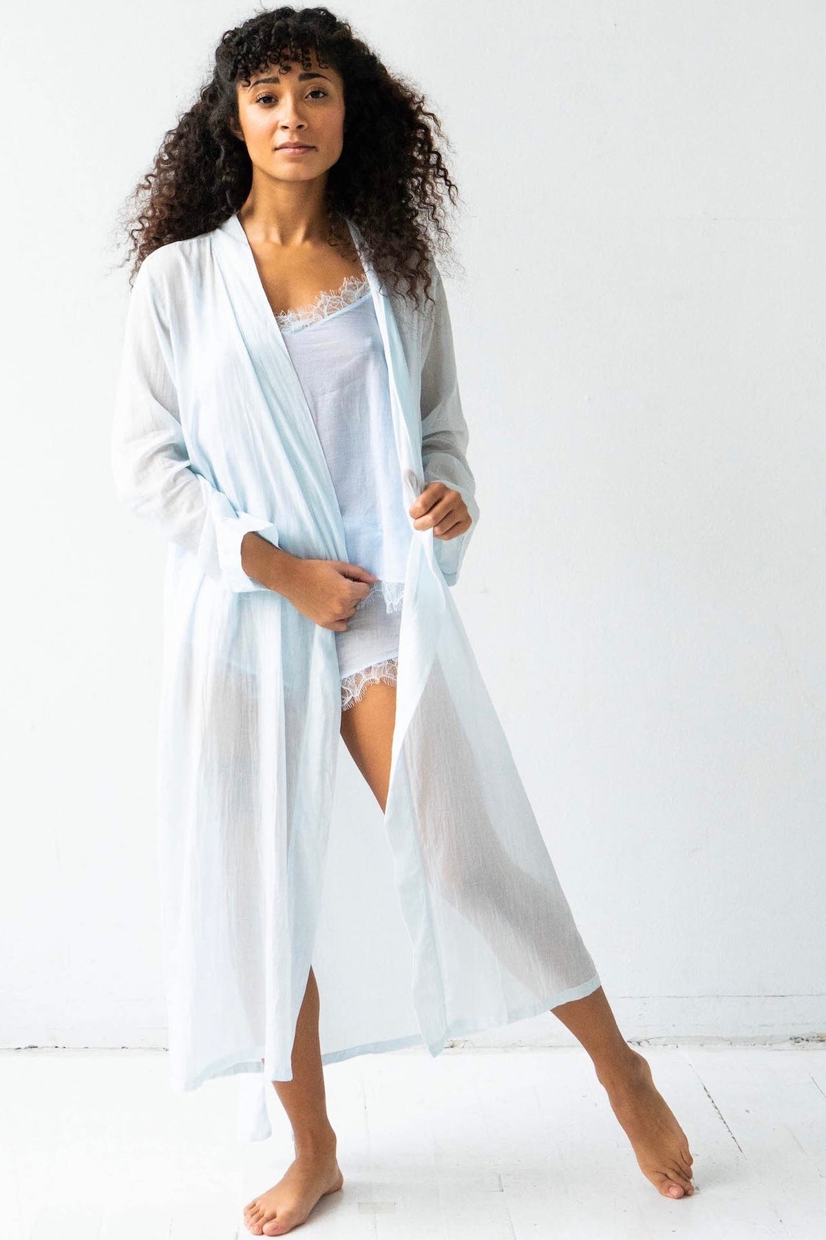 Classic Long Sheer Cotton-Silk Robe