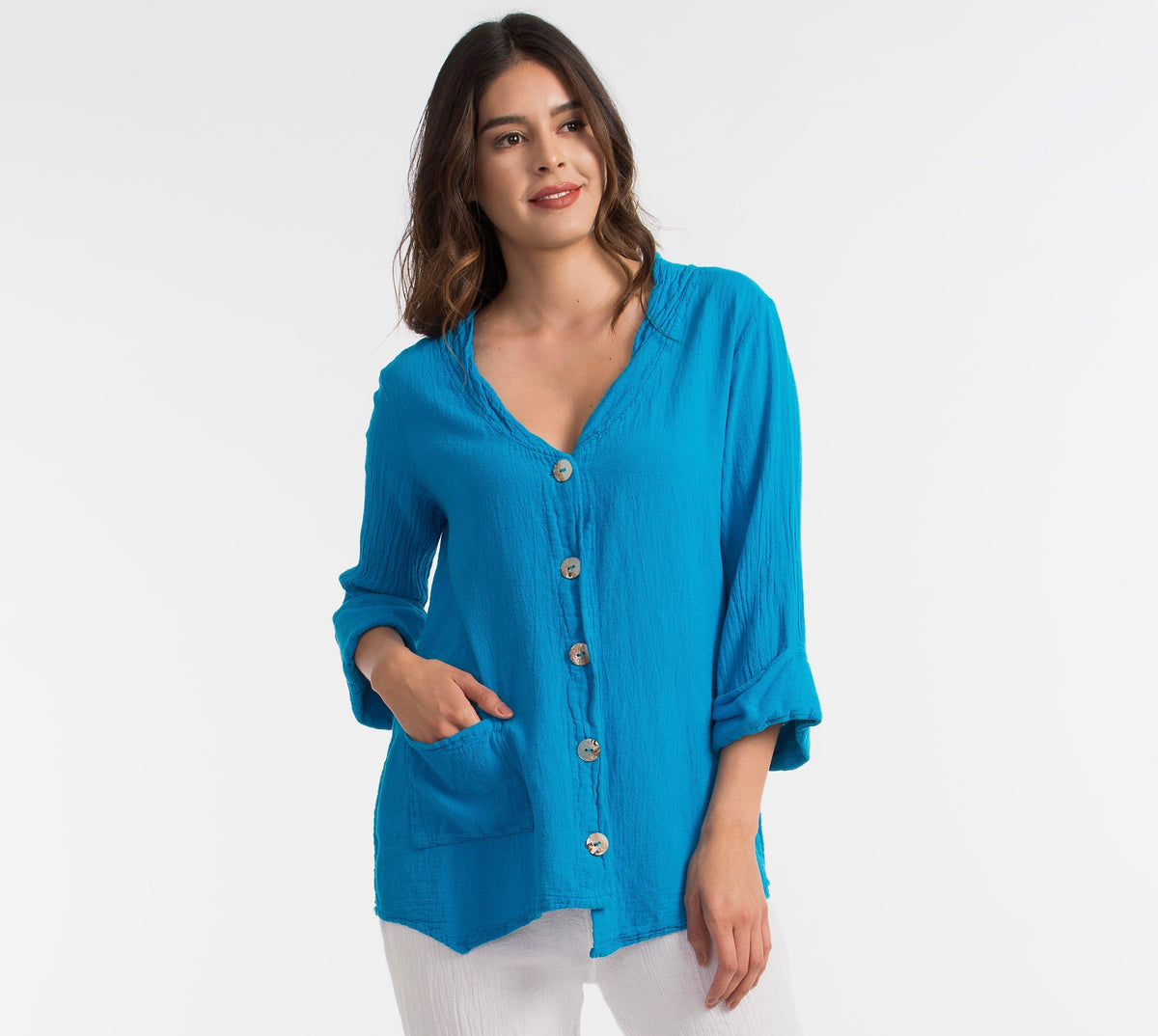 Tammy Cotton Gauze A-Line Button-Down Top