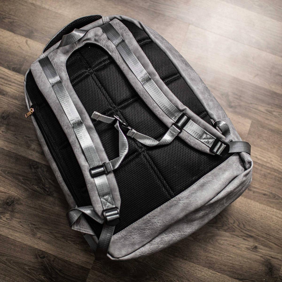 Grey Leather XL Commuter Backpack with Shoe Storage