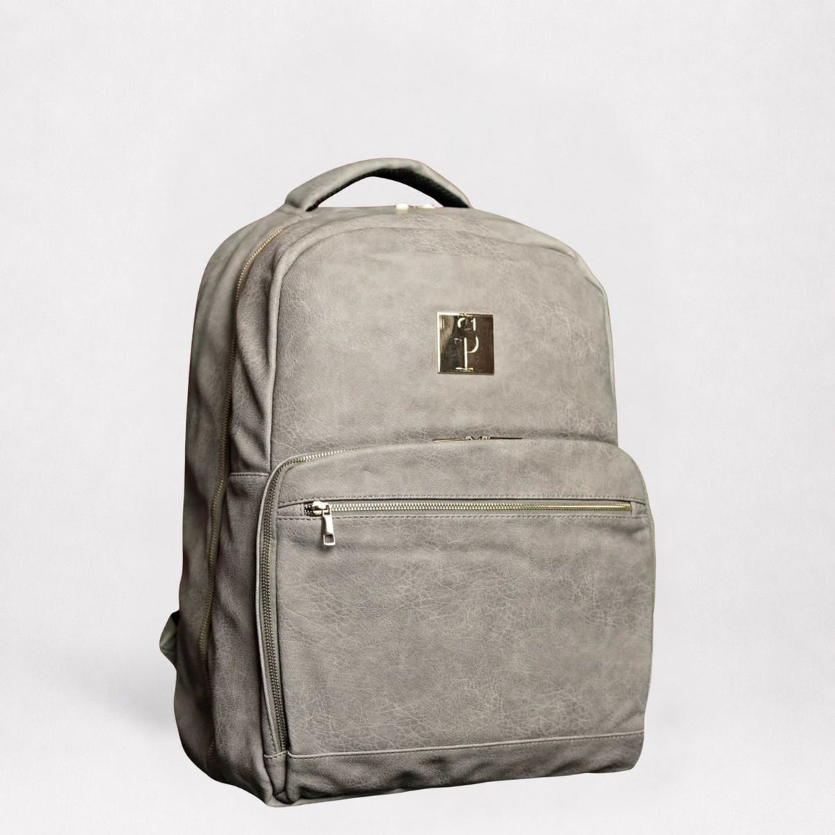 Grey Leather XL Commuter Backpack with Shoe Storage