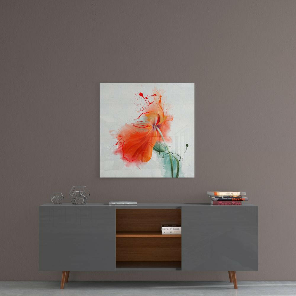 Décoration murale en verre avec coquelicot aquarelle orange