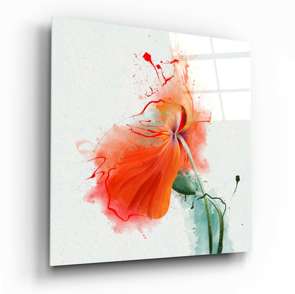 Décoration murale en verre avec coquelicot aquarelle orange