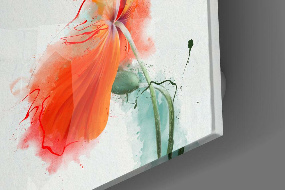 Décoration murale en verre avec coquelicot aquarelle orange