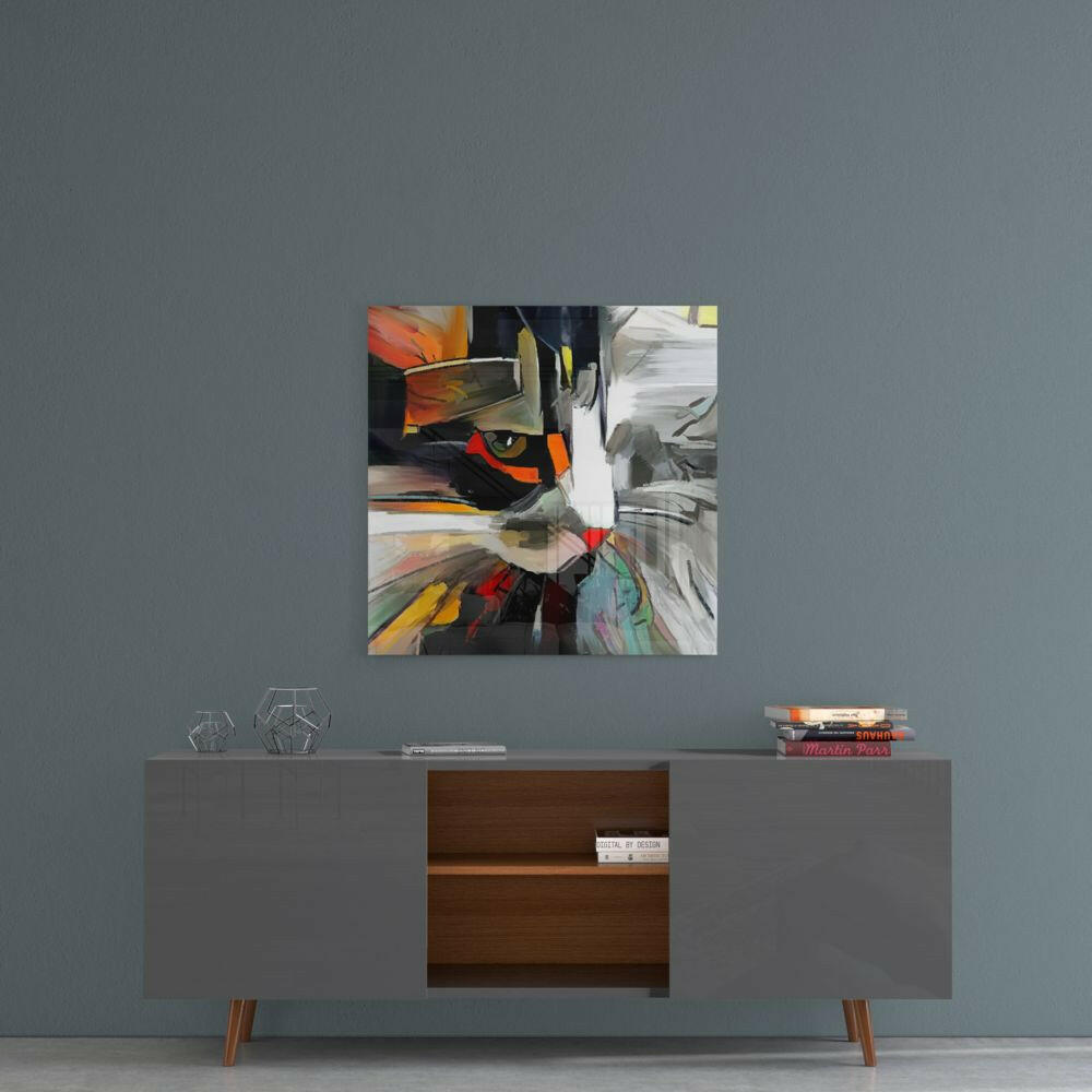Art mural en verre chat abstrait