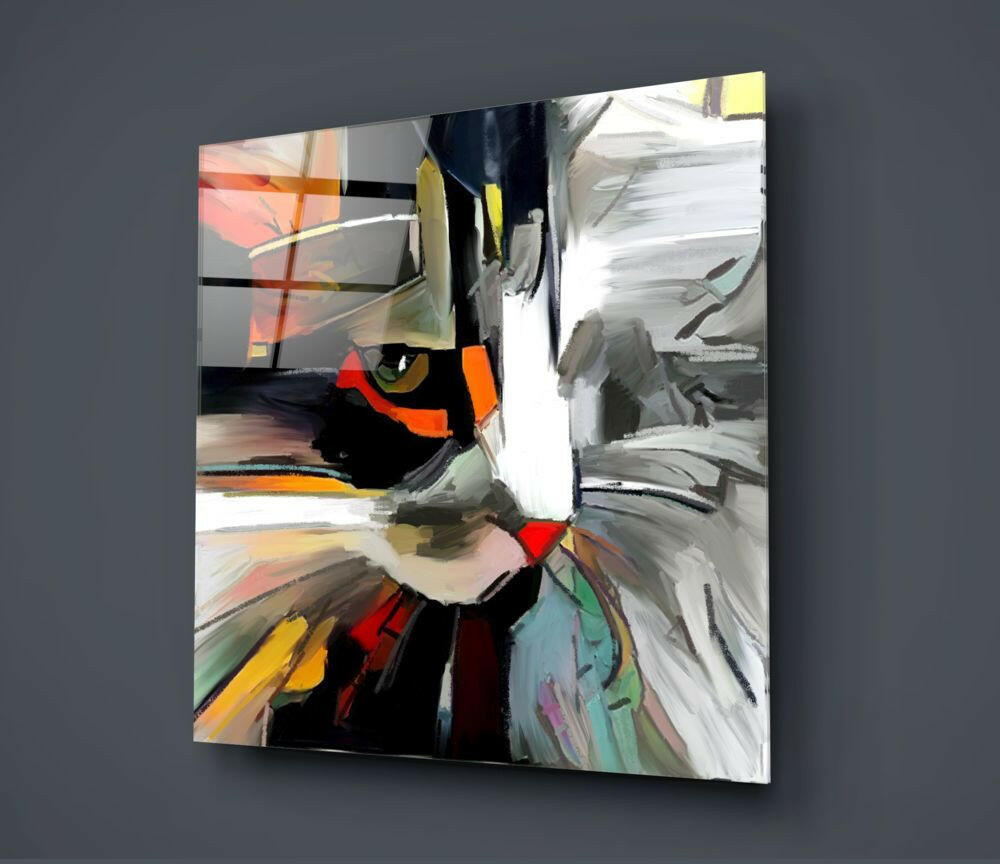 Art mural en verre chat abstrait