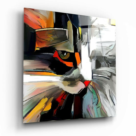 Art mural en verre chat abstrait