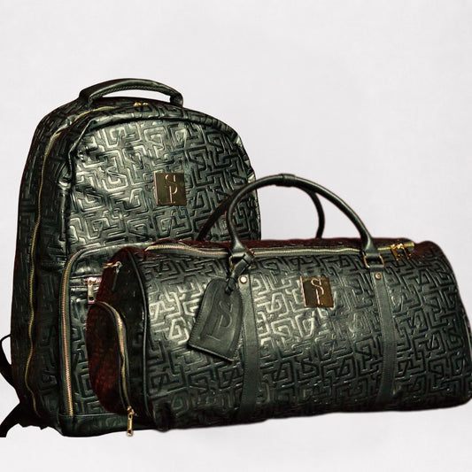 Ensemble de 2 sacs en cuir monogrammé (sac de voyage et sac de sport)