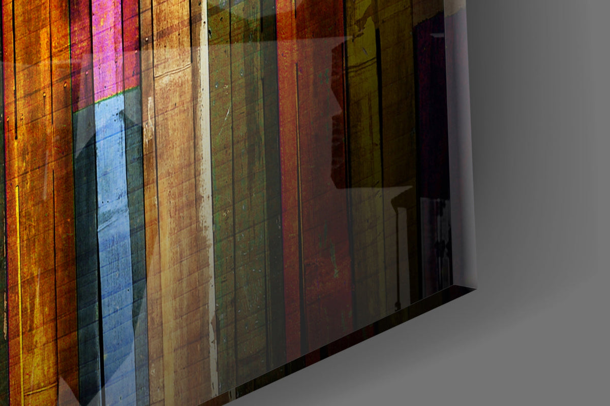 Décoration murale en verre à rayures multicolores effet planches de bois