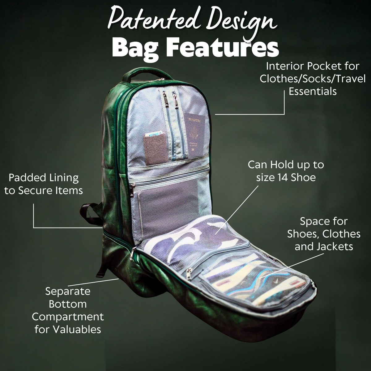 Emerald Green Leather Carry-On Patented Backpack (Only 300 Made)