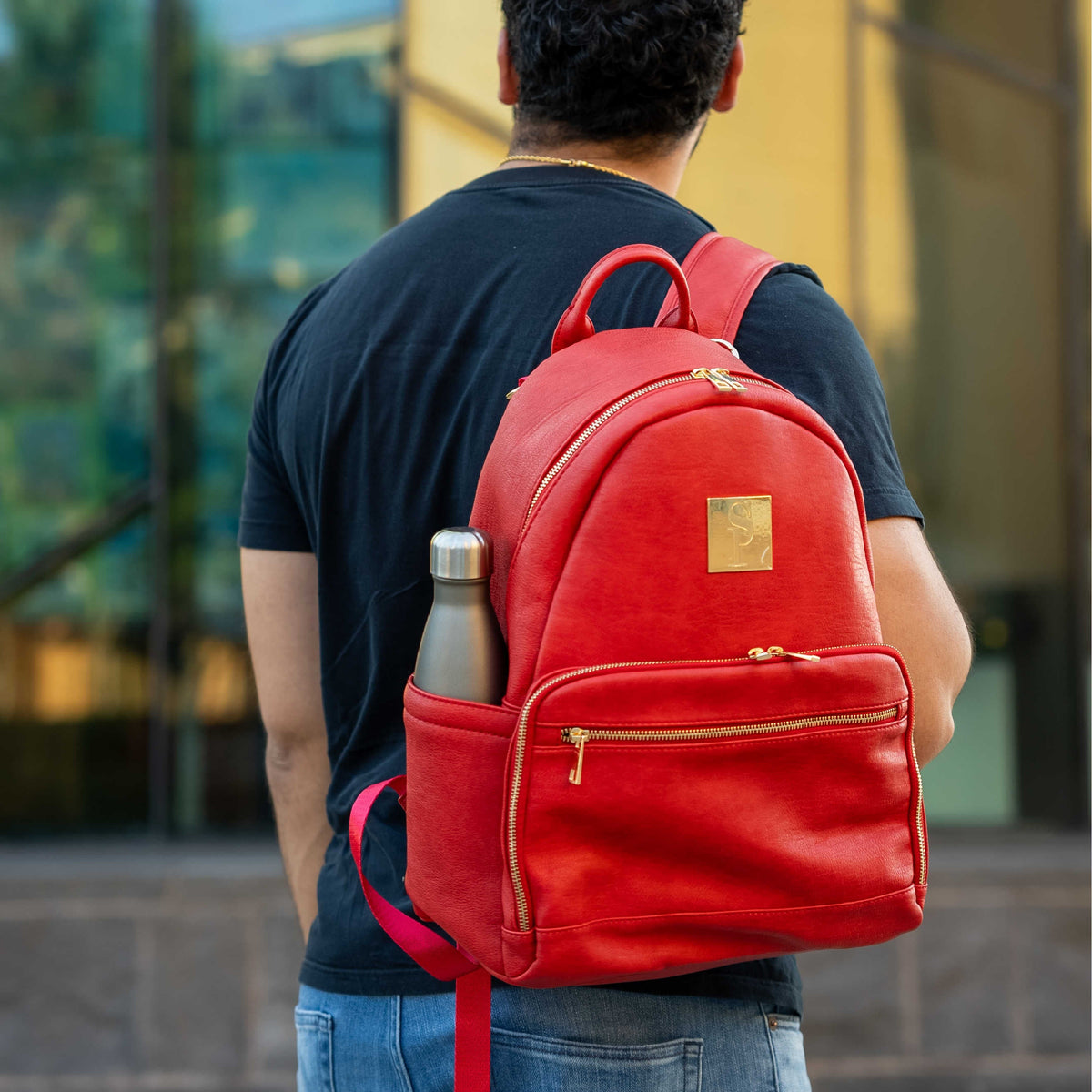 Red Leather Carrier Backpack