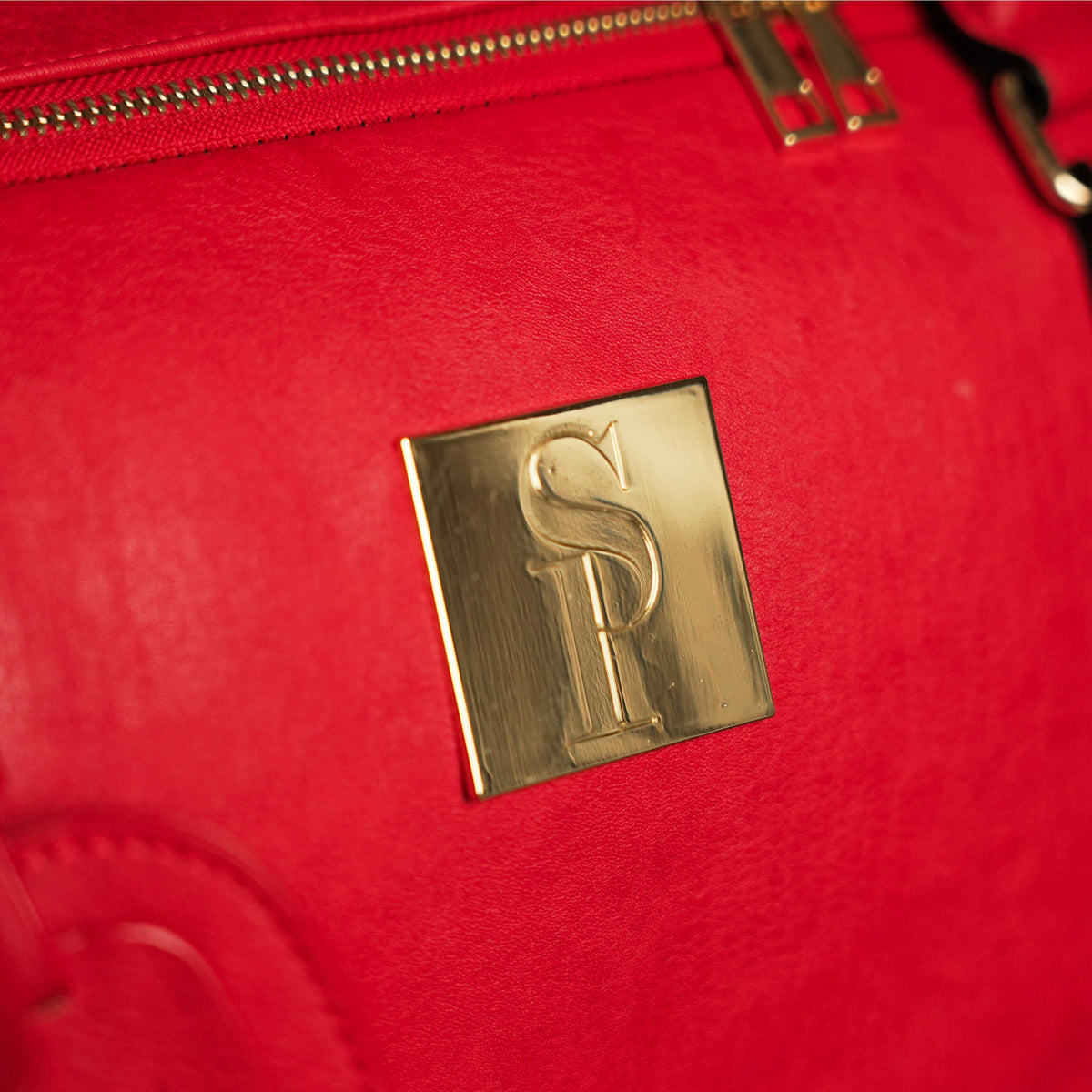 Red Tumbled Leather Weekender Duffle Bag