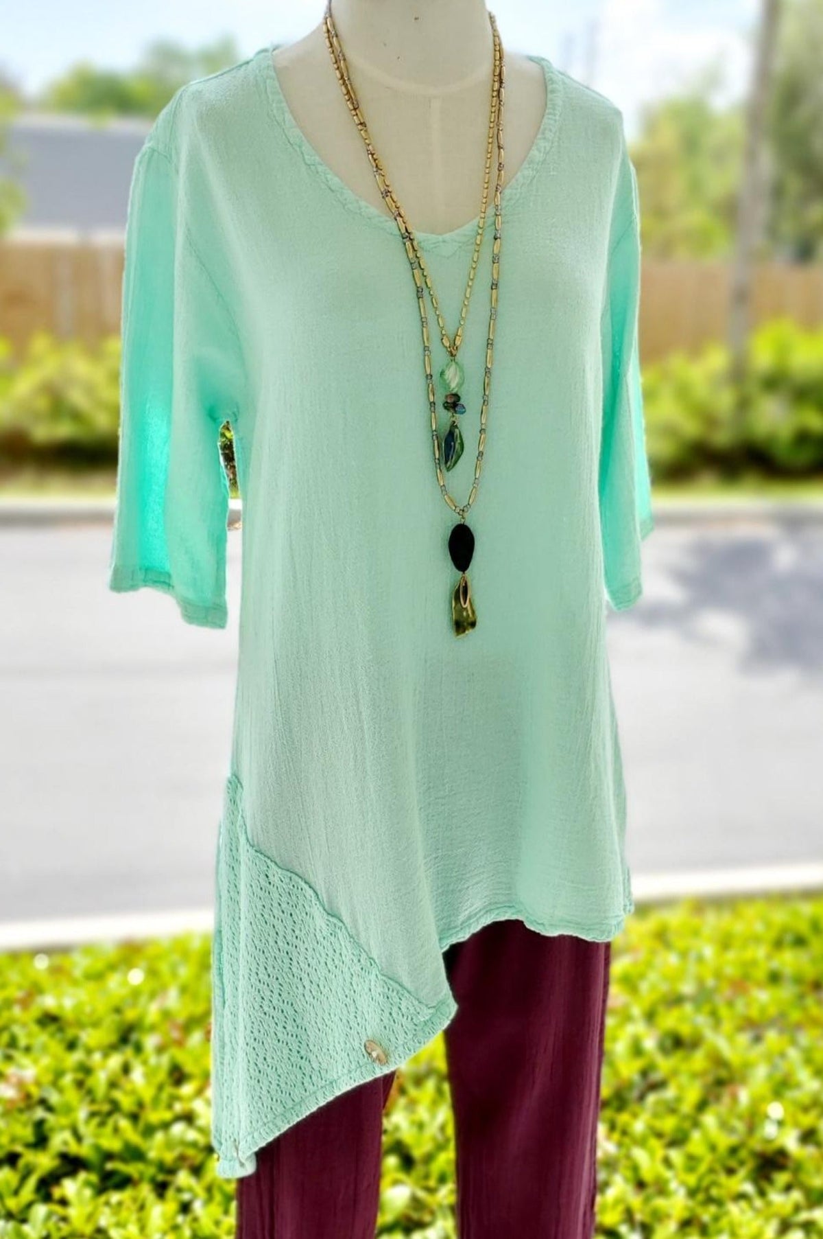 Dagny Cotton Gauze Asymmetric V-Neck Tunic