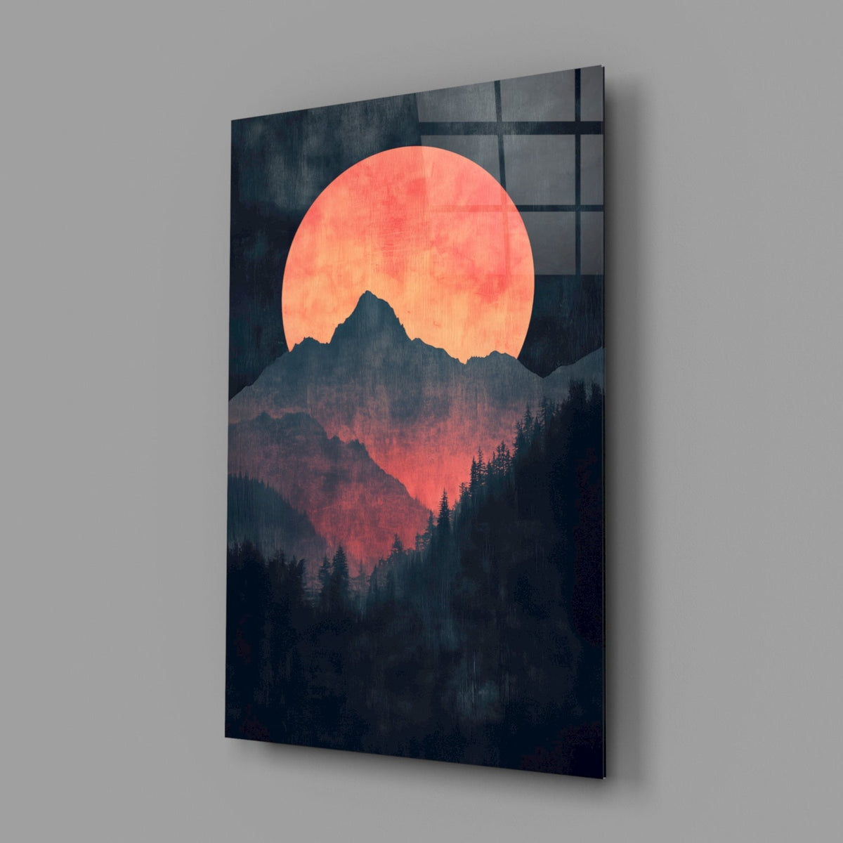 Red Moon Rising Glass Wall Art || Designer Collection