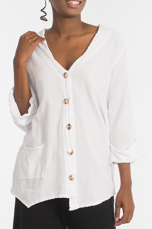 Tammy Cotton Gauze A-Line Button-Down Top