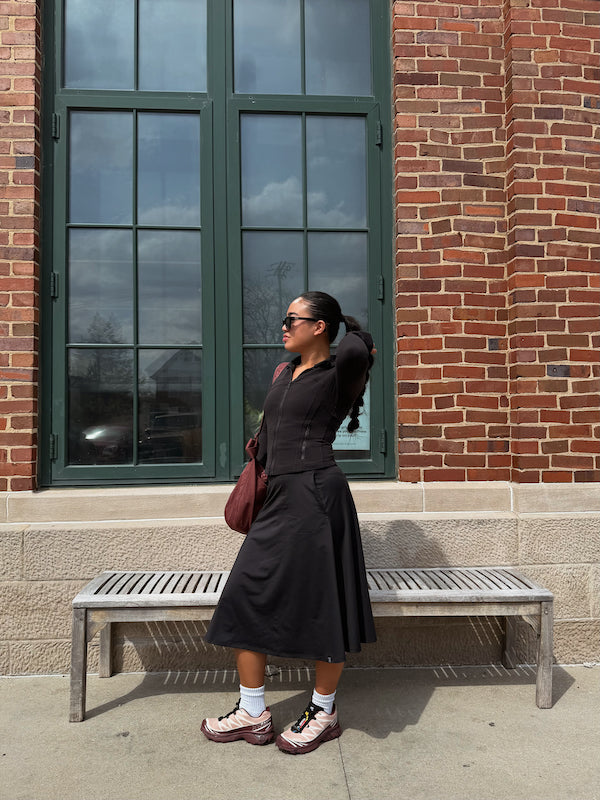 Midi Skate Skirt with Pockets in Black