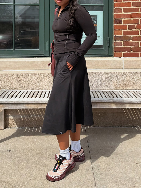 Midi Skate Skirt with Pockets in Black