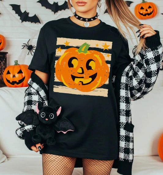 T-shirt graphique vintage Halloween avec citrouille d'Halloween