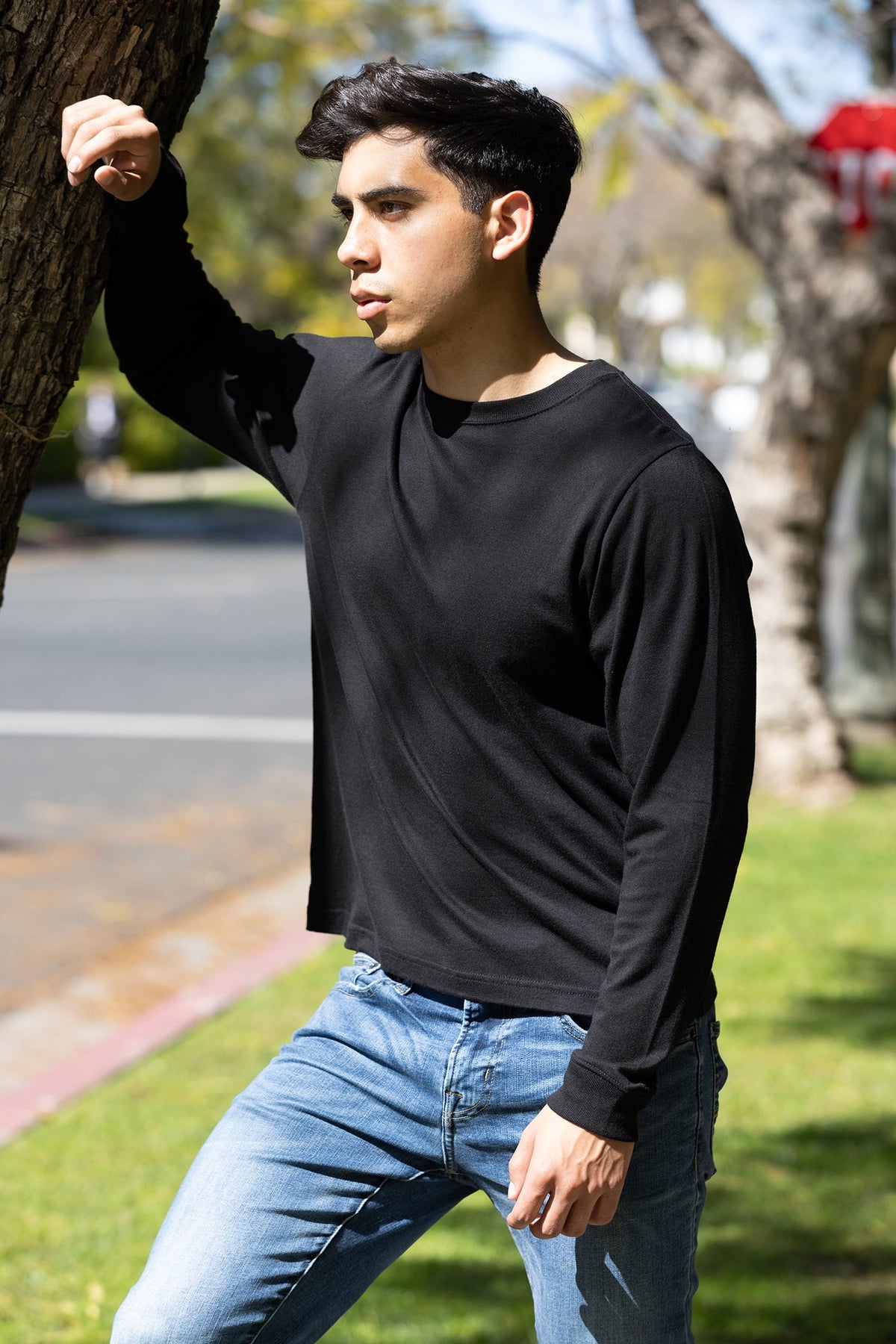 T-shirt à manches longues en viscose de bambou/coton biologique pour homme