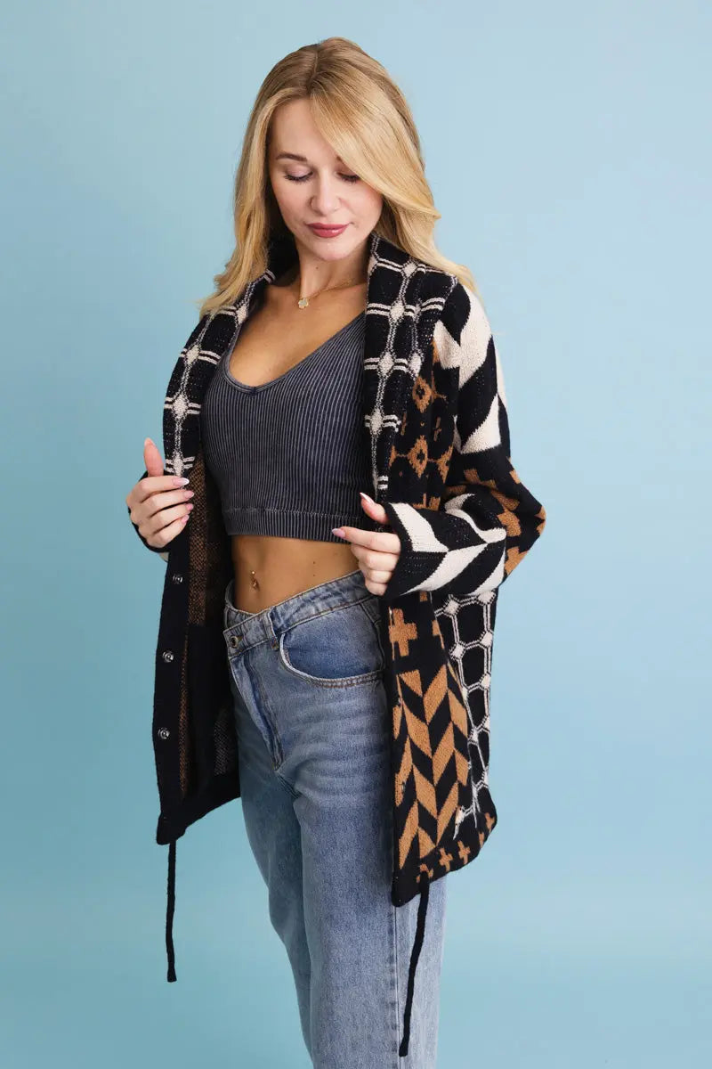 Sierra Spirit Geometric Knit Cardigan