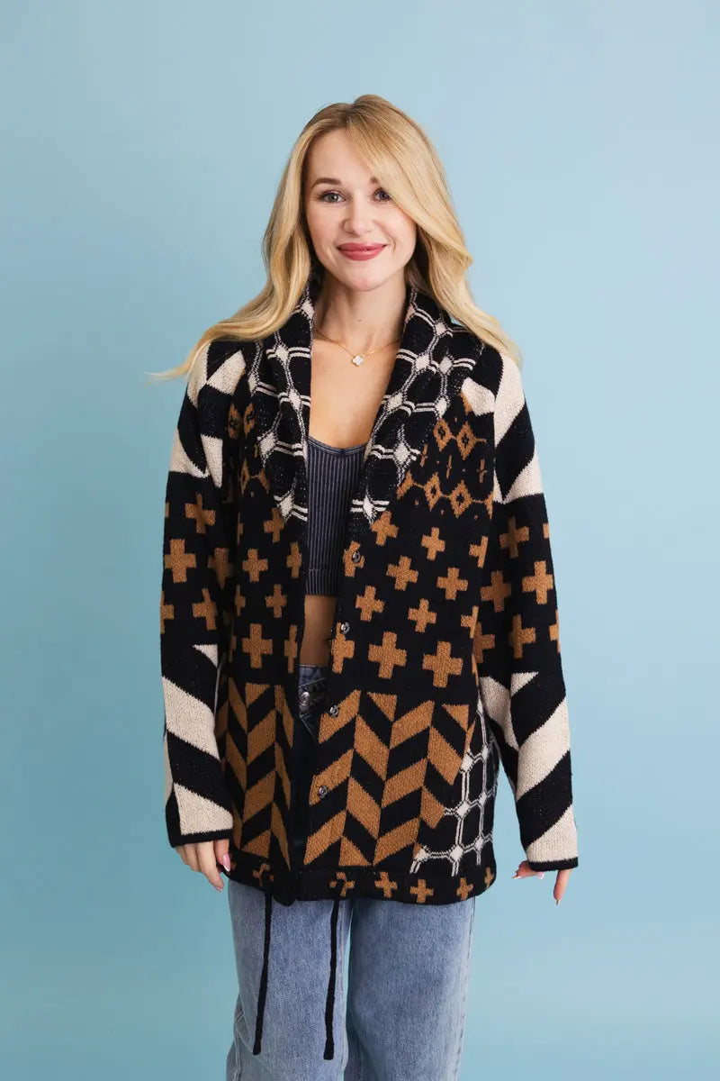 Sierra Spirit Geometric Knit Cardigan