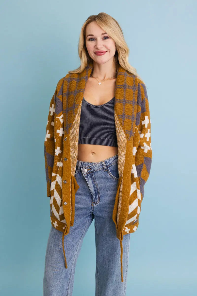 Sierra Spirit Geometric Knit Cardigan