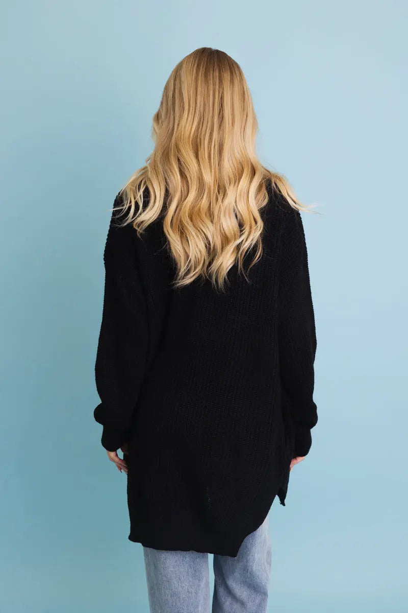Open-Front Waffle Knit Long Cardigan