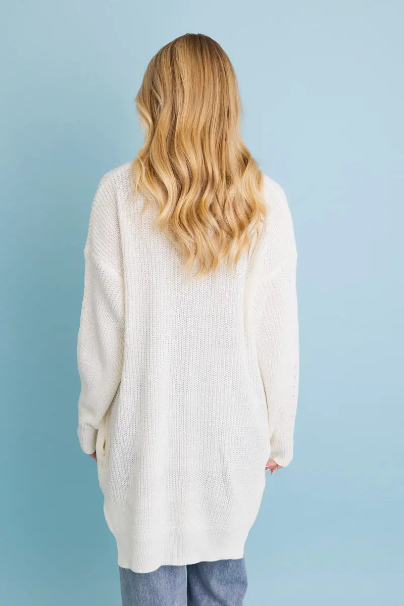 Open-Front Waffle Knit Long Cardigan