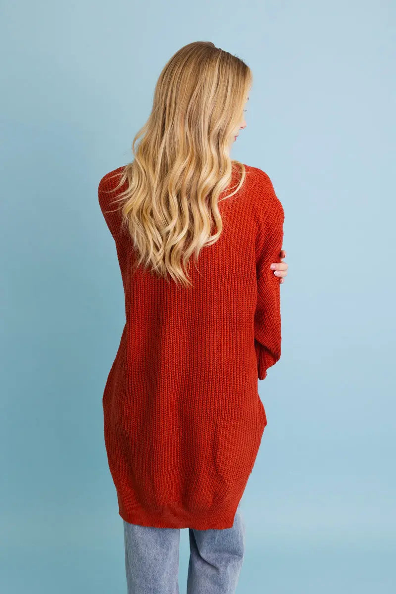 Open-Front Waffle Knit Long Cardigan