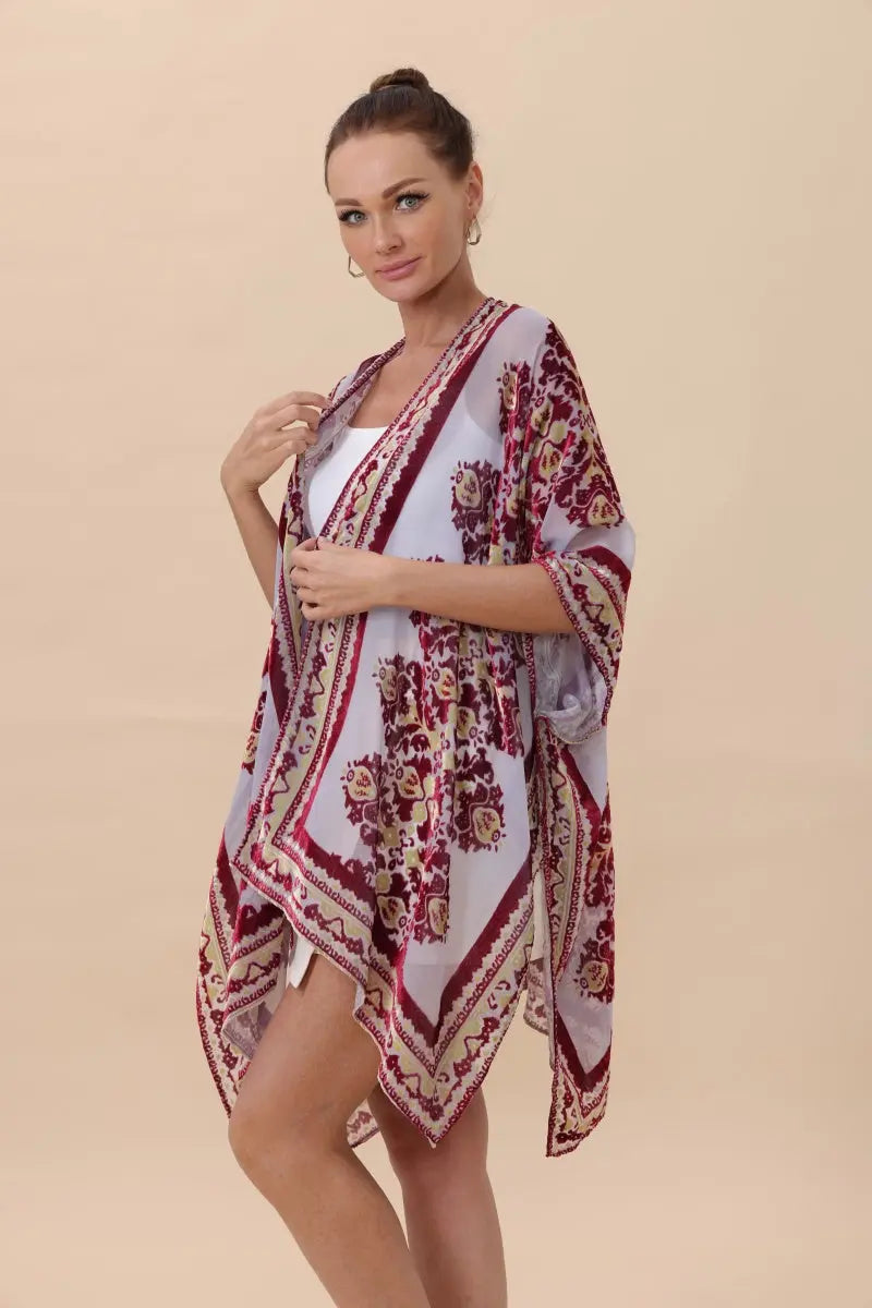 Velvet & Sheer Rose Kimono
