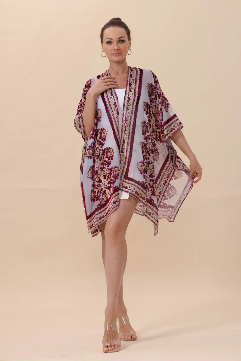 Velvet & Sheer Rose Kimono