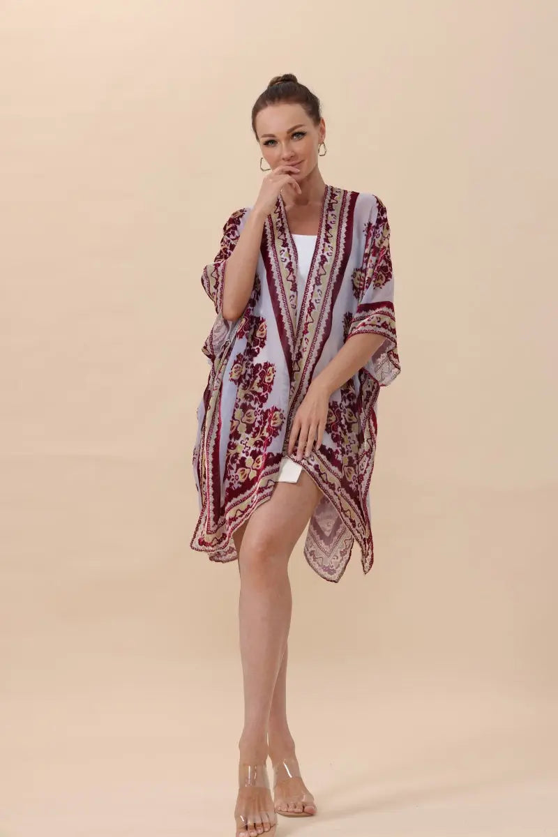 Velvet & Sheer Rose Kimono
