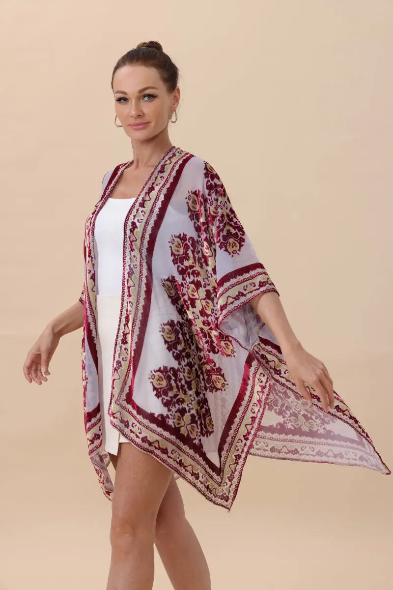 Velvet & Sheer Rose Kimono