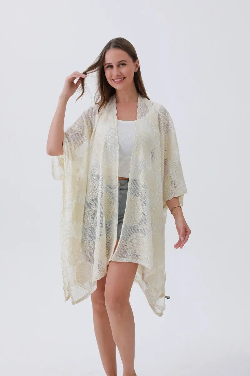 Embroidered Solid Kimono Cover-Up
