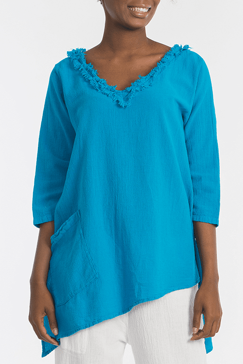Zoe Cotton Gauze Fringed V-Neck Tunic