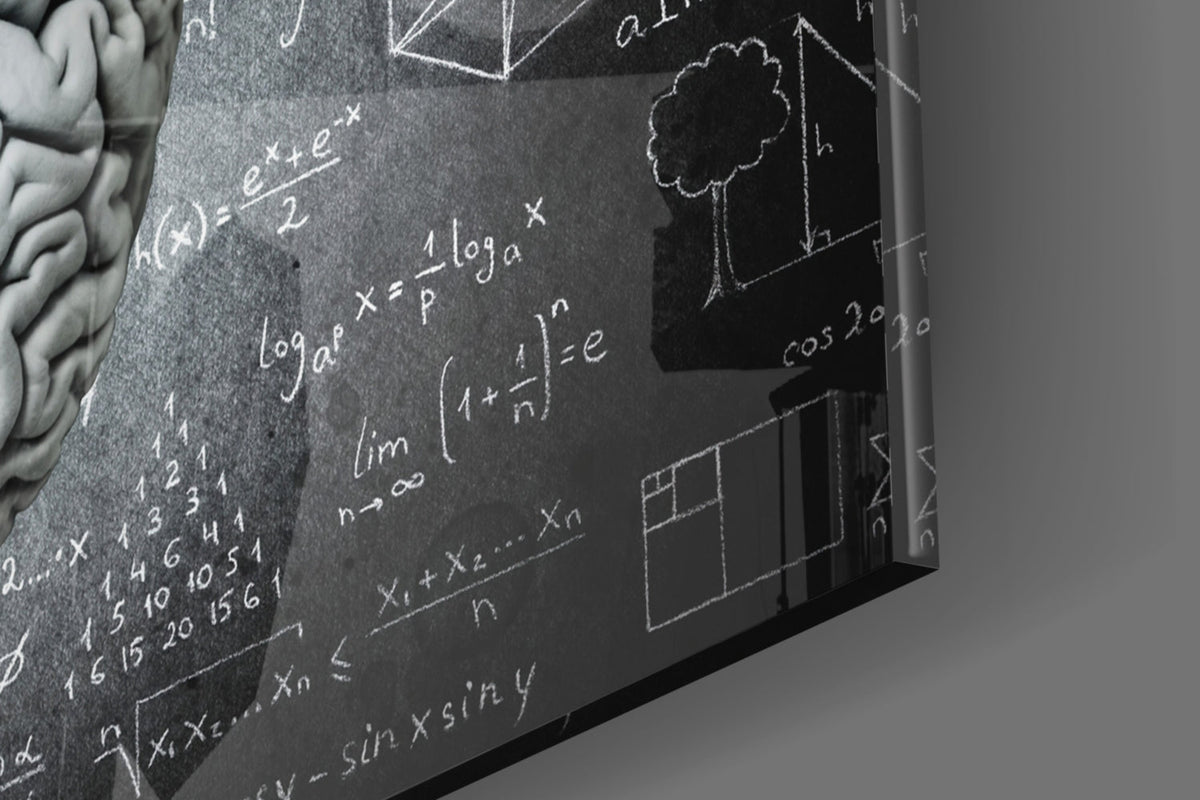 Art mural en verre Brain avec traînées de couleur et formule à la craie