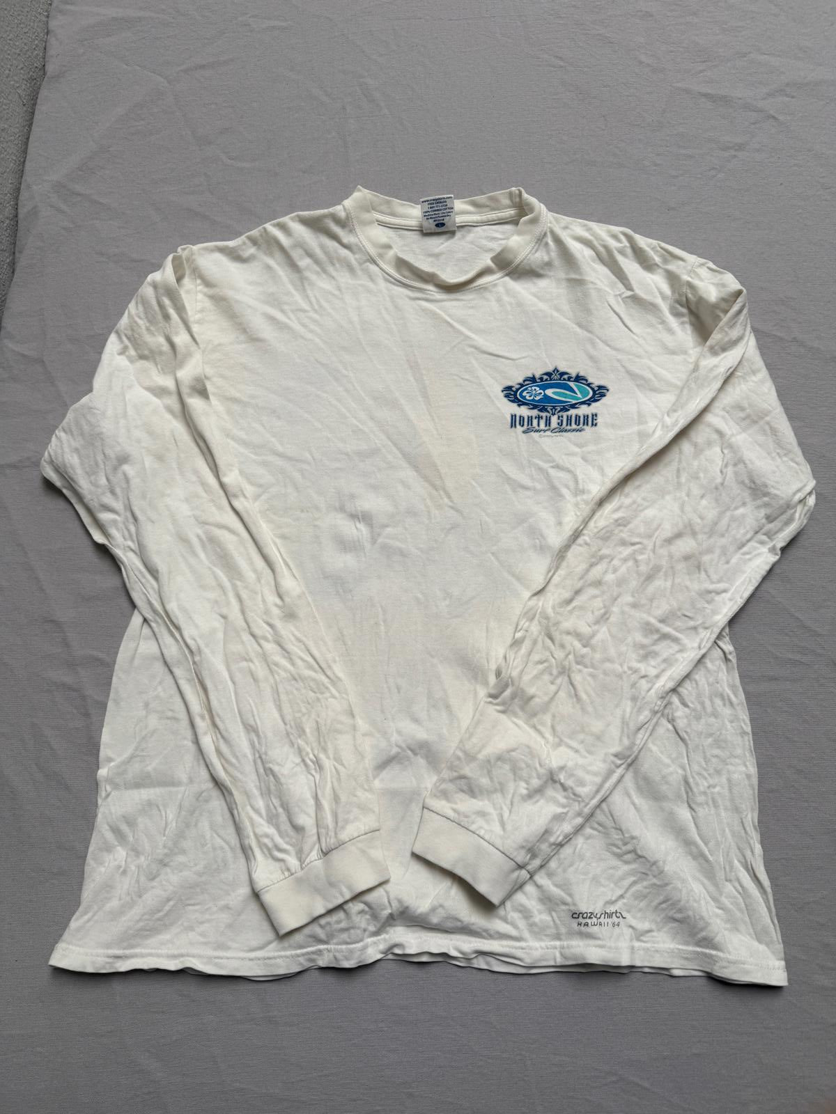 T-shirt manches longues Y2K Crazy Shirts avec pin-up surfeuse North Shore - L