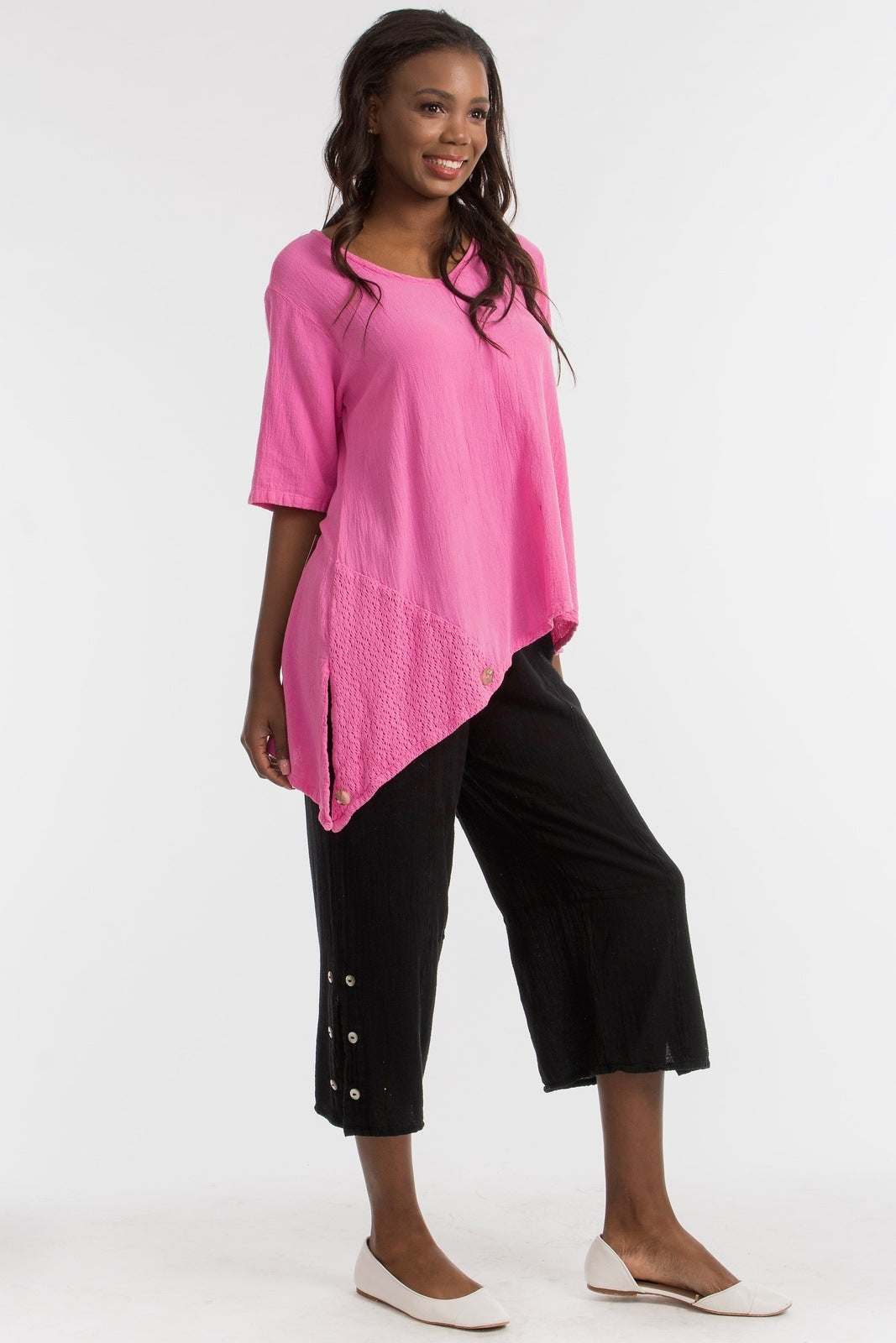 Dagny Cotton Gauze Asymmetric V-Neck Tunic