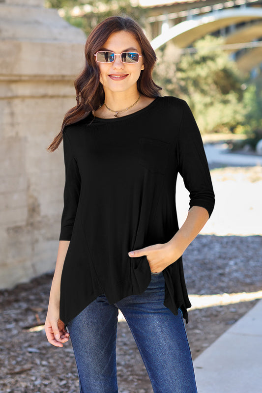 T-shirt Basic Bae à encolure ronde et poches, taille standard
