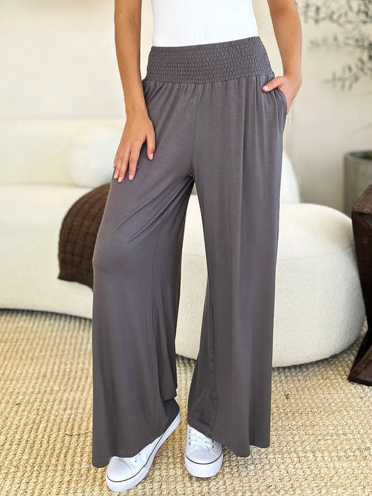 Pantalon large Basic Bae à taille haute froncée