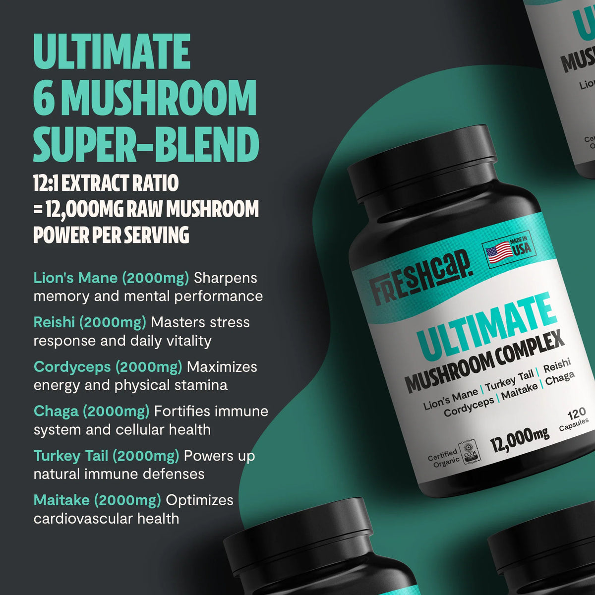 Organic Mushroom Complex Supplement Capsules