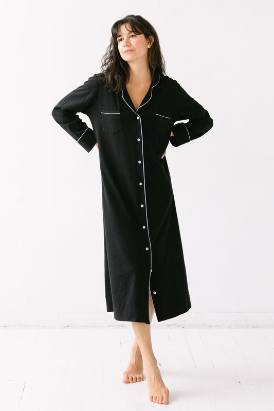 Chemise de nuit longue et luxueuse en coton Pima brossé - Couleurs en édition limitée