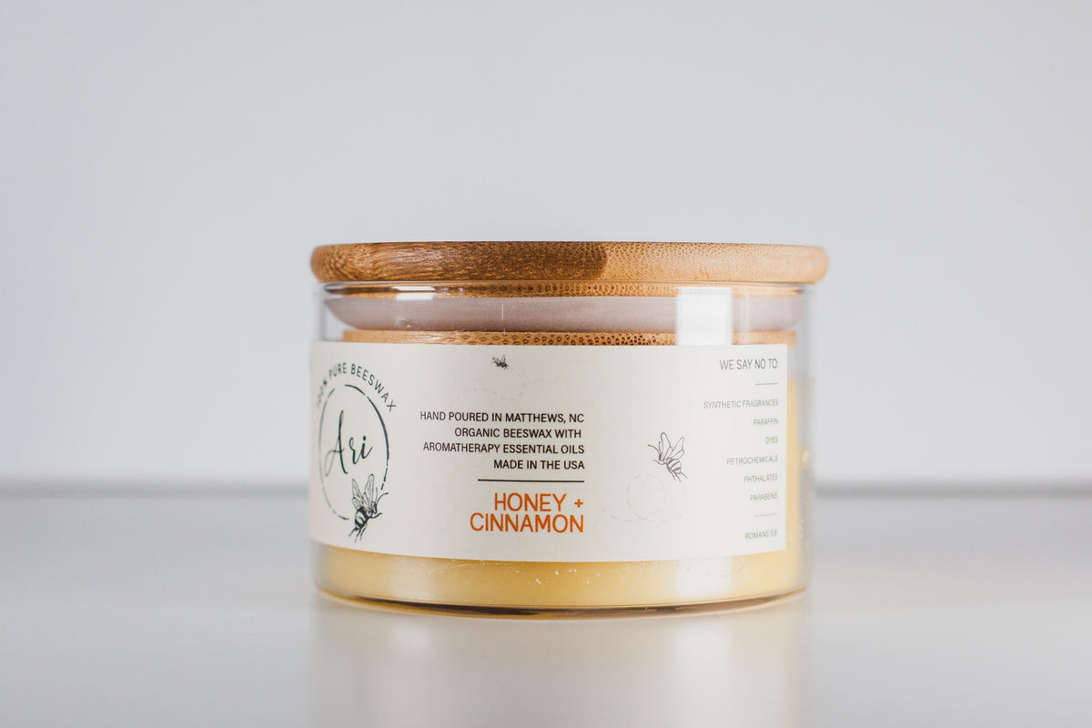 Bougie à la cire d'abeille miel et cannelle | 8 oz